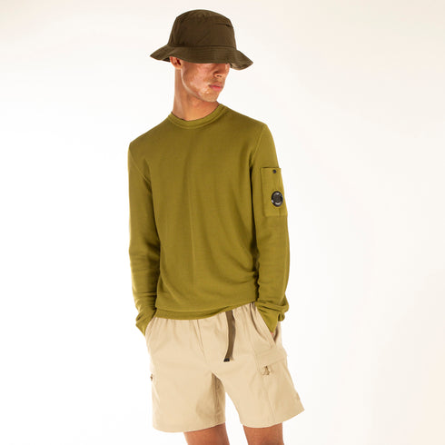 C.P. Company Cotton Crepe Ribbed Crew Neck Knit Green Moss 698 12CMKN147A-004128G Degli Uberti
